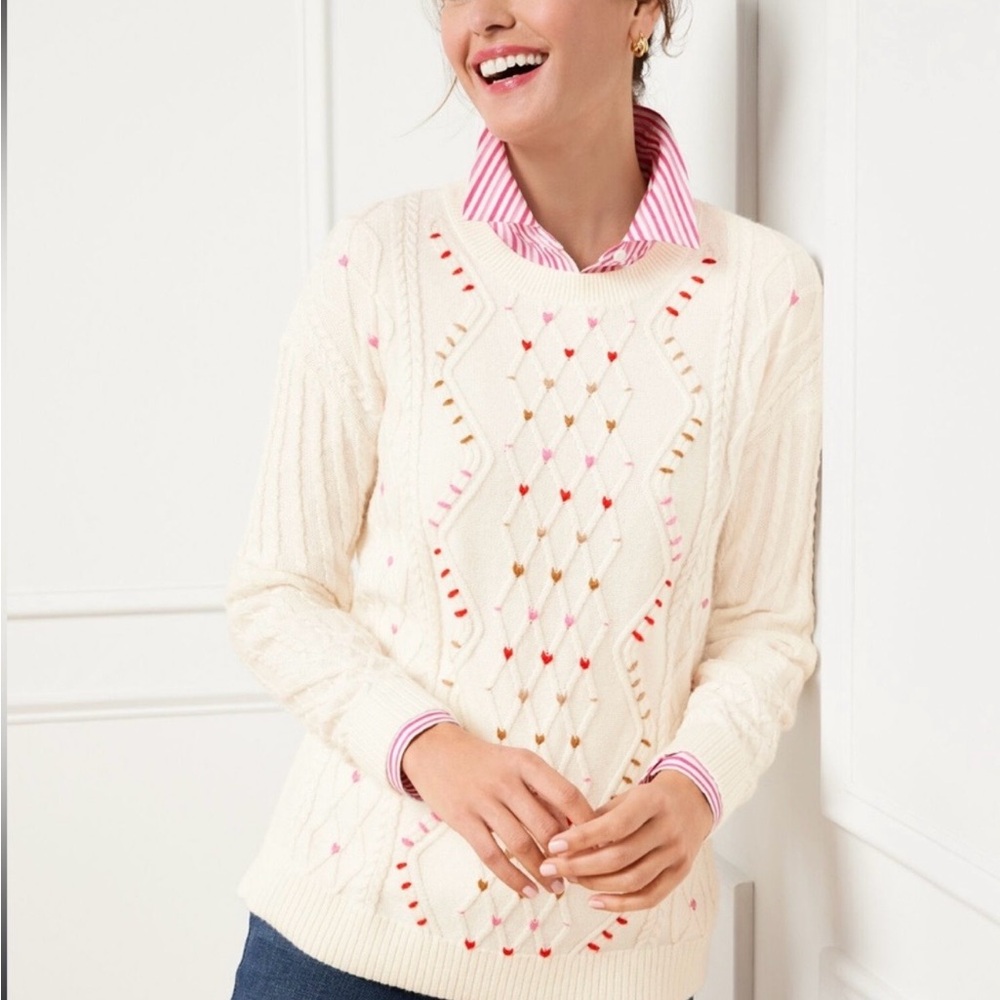 Talbots Cream Cable-knit Valentine Sweater